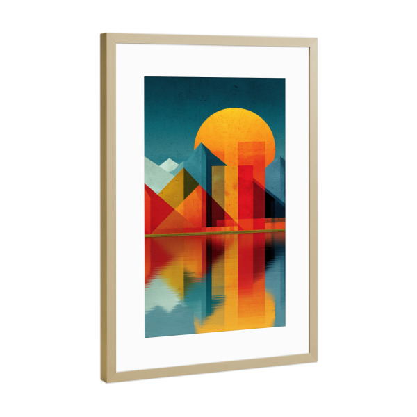 Poster mit Rahmen Gold "Sonnenlinien am Fjord" artboxONE - Natur,Reise,Abstrakt