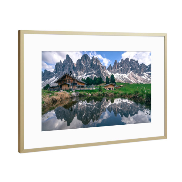 Poster mit Rahmen Gold "Geisleralm in Südtirol" artboxONE - Natur,Reise,Architektur,Reise / Länder