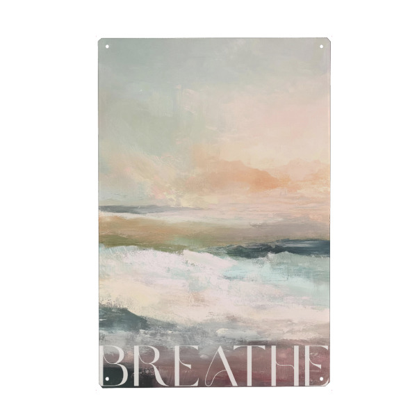 Metall Poster "Breathe (Pastel)" artboxONE - Natur,Reise,Reise / Strand und Meer - Text,Breathe,Atmen,Yoga,Natur,Dekorativ,Treechild,Illustration