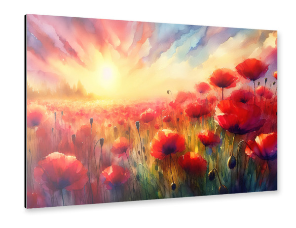 Alu-Dibond "Vibrant Sunset Over Poppy Field" 75x50 cm artboxONE