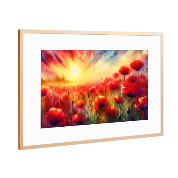 Poster mit Rahmen Kupfer "Vibrant Sunset Over Poppy Field" artboxONE - Floral,Abstrakt