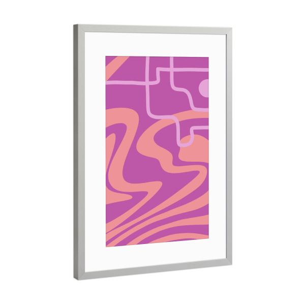 Poster mit Rahmen Silber "Wellenmusterlinien rosa lila" artboxONE - Abstrakt - Berwarna merah muda,Ungu,Abstrakt,Berwarna merah muda,Garis,Minimalis