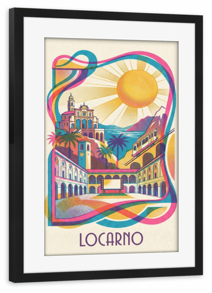 Poster mit Rahmen schwarz "Locarno Vintage Art Deco" artboxONE - Städte / Weitere