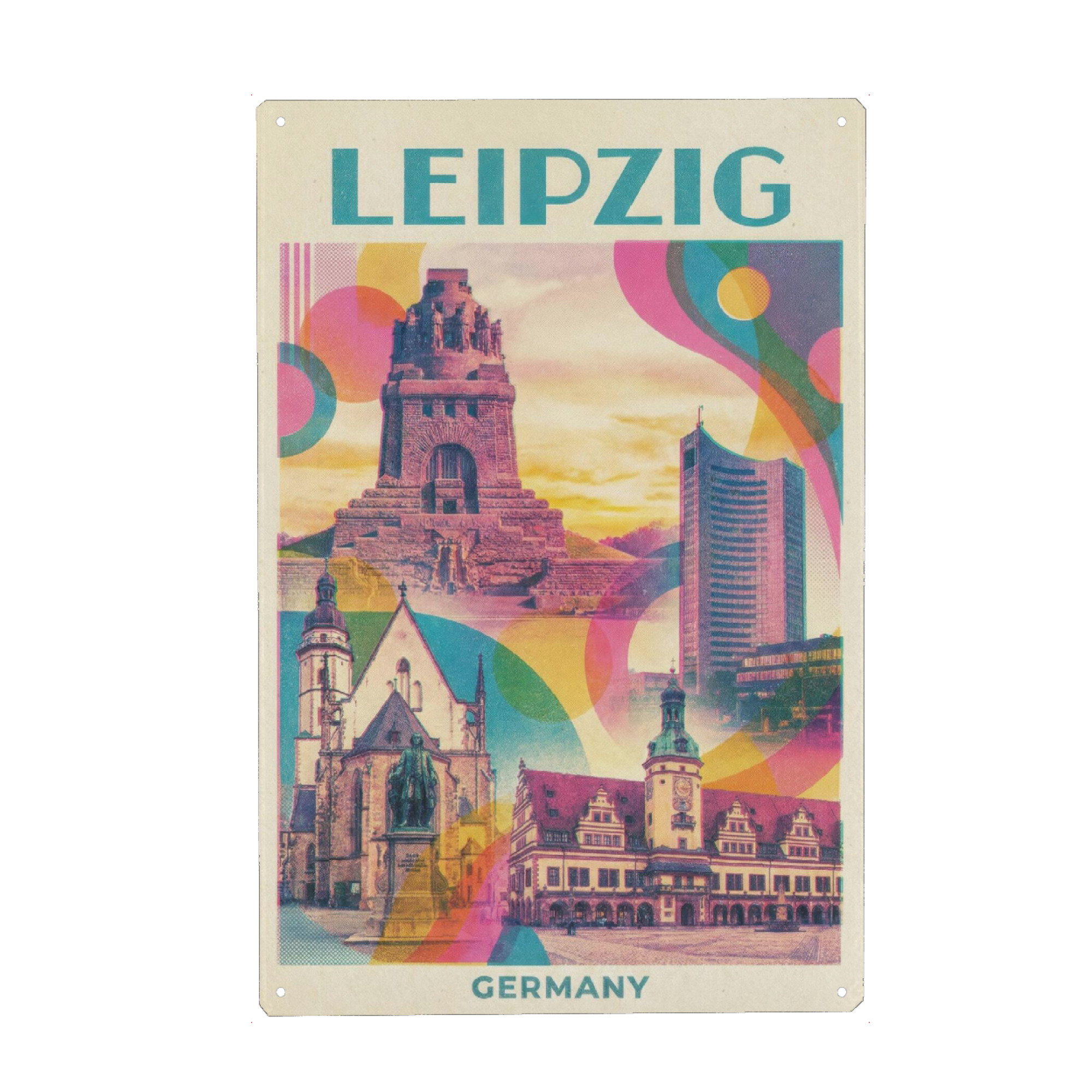 Metall Poster "Leipzig Vintage Art Deco" artboxONE - Städte / Weitere