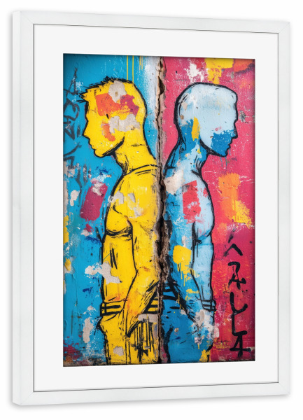 Poster mit Rahmen weiß "Getrennte Wege" artboxONE - Abstrakt,Menschen,Streetart