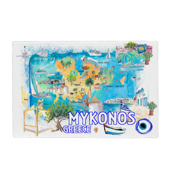 Holzbild "Mykonos Kykladen Karte" artboxONE - Reise,Reise / Strand und Meer,Kartografie