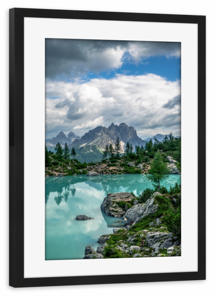 Poster mit Rahmen schwarz "Sorapissee in den Dolomiten" artboxONE - Natur,Reise,Reise / Länder