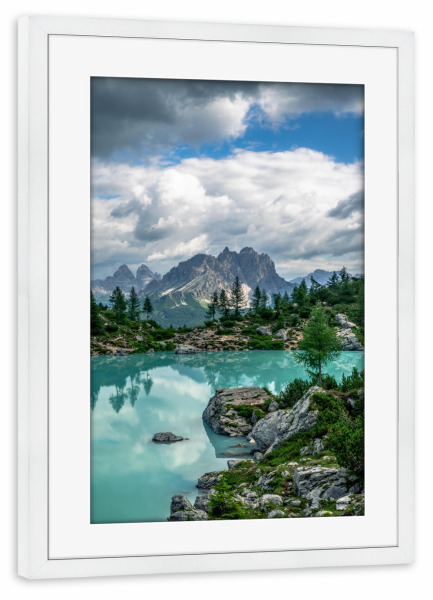 Poster mit Rahmen weiß "Sorapissee in den Dolomiten" artboxONE - Natur,Reise,Reise / Länder