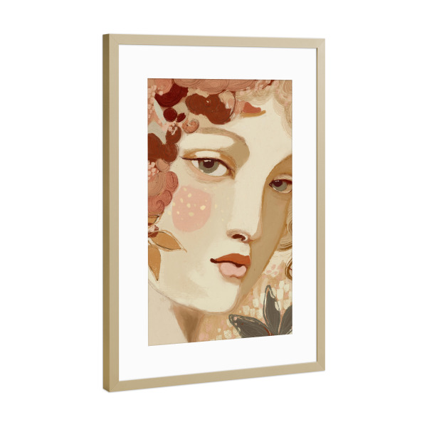 Poster mit Rahmen Gold "Quiet Beauty" artboxONE - Menschen,Für Mama - Frau,Frauen,Gesicht,Illustration,Lippen,Augen,Feminin,Schönheit,Treechild