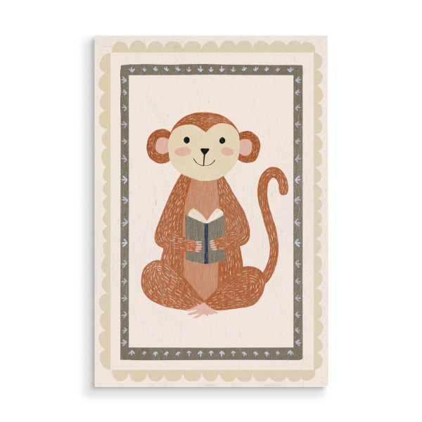 Holzbild "Book Love (Monkey)" artboxONE - Für Kinder,Tiere - Affe,Tiere,Illustration,Kinderzimmer,Buch,Lesen,Bücher,Lustig