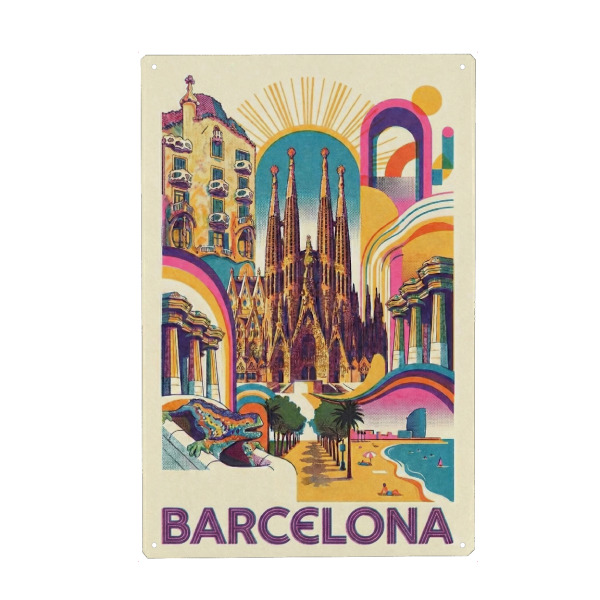 Metall Poster "Barcelona Vintage Art Deco" artboxONE - Architektur,Städte / Barcelona
