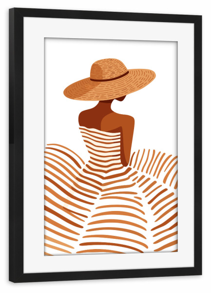Poster mit Rahmen schwarz "Minimalist Woman in Straw Hat" artboxONE - Menschen,Fashion