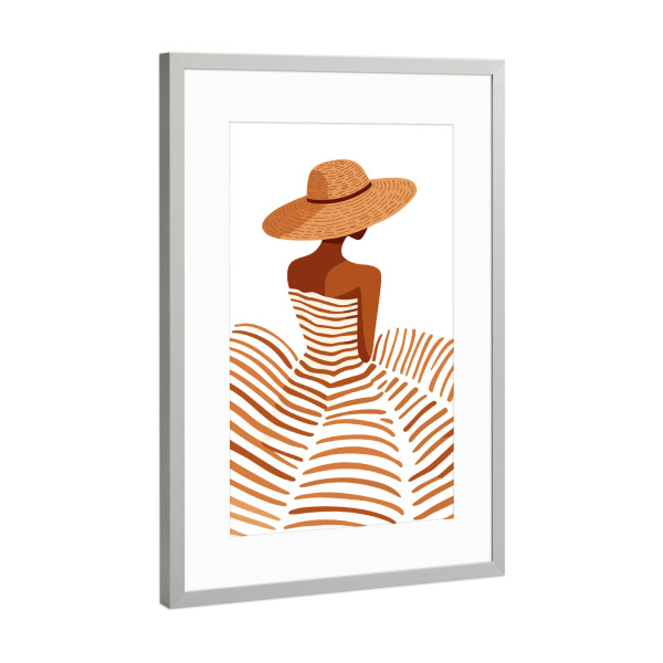 Poster mit Rahmen Silber "Minimalist Woman in Straw Hat" artboxONE - Menschen,Fashion