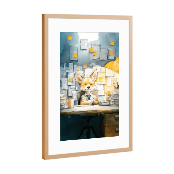 Poster mit Rahmen Kupfer "The Office Fox" artboxONE - Tiere,Comic,Fiktion,Lustig