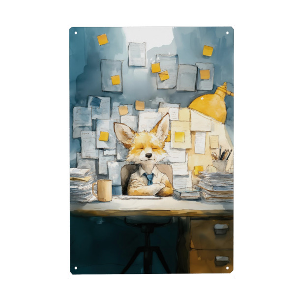 Metall Poster "The Office Fox" artboxONE - Tiere,Comic,Fiktion,Lustig