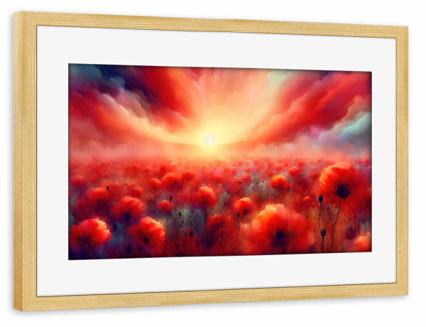 Poster mit Rahmen kiefer "Sonnenaufgang über dem Mohnfeld" artboxONE - Floral,Abstrakt