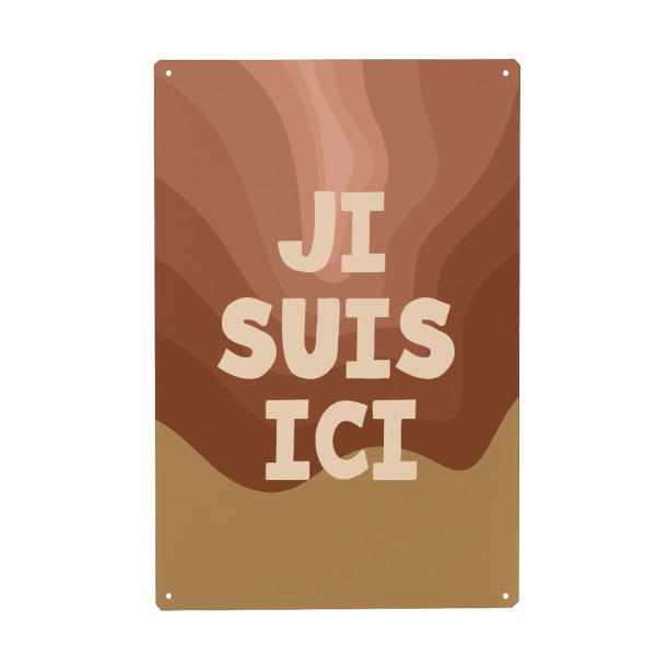 Holzbild "Ji Suis Ici" artboxONE - Typografie - Tipografi,Minimalis,Teks,Mengutip,Ekspresi,Cokelat,Inspiration