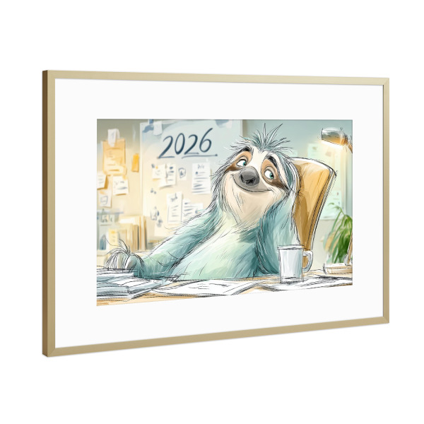 Poster mit Rahmen Gold "The Office Sloth" artboxONE - Comic,Menschen,Fiktion,Lustig