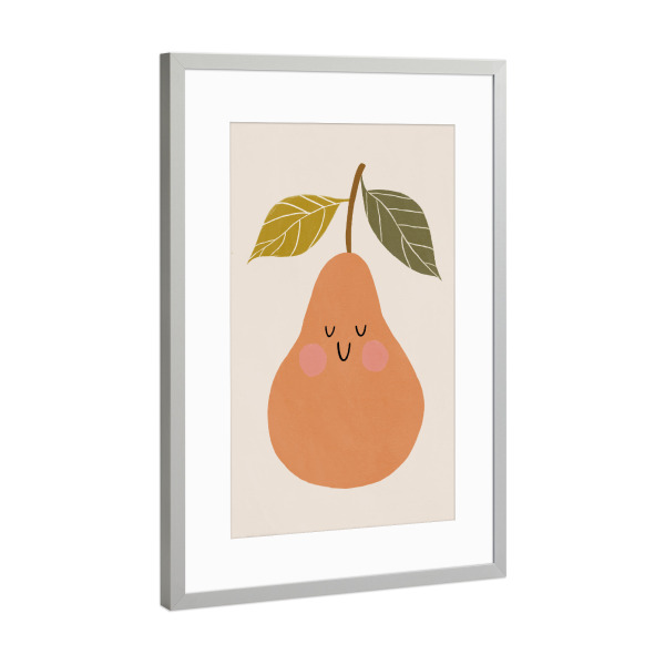 Poster mit Rahmen Silber "Happy Pear (Zwei)" artboxONE - Für Kinder - Obst,Birne,Frucht,Früchte,Lecker,Lustig,Illustration,Kinderzimmer,Treechild