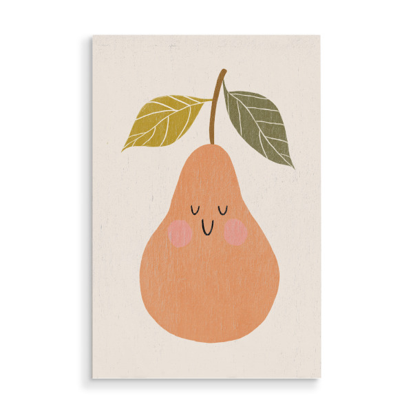 Holzbild "Happy Pear (Zwei)" artboxONE - Für Kinder - Obst,Birne,Frucht,Früchte,Lecker,Lustig,Illustration,Kinderzimmer,Treechild