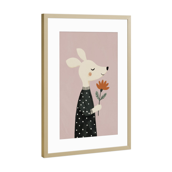 Poster mit Rahmen Gold "My Lovely Flower" artboxONE - Für Kinder,Tiere - Blume,Tier,Süss,Liebe,Froh,Hund,Illustration,Dekorative kunst,Kinderzimmer