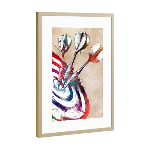 Poster mit Rahmen Gold "Dartsportkunst E" artboxONE - Sport,Sport / Motivation - Dart,Darts,Spiel,Sport,Dartspieler,Dartscheibe