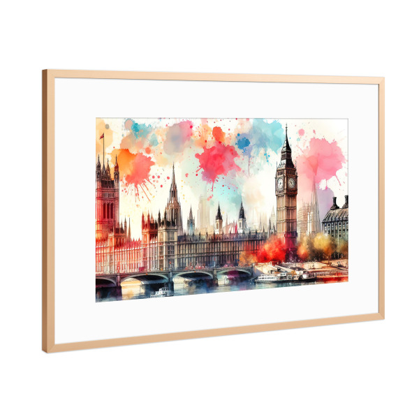 Poster mit Rahmen Kupfer "Bunte Londoner Skyline" artboxONE - Städte / London,Abstrakt,Architektur