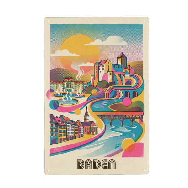 Holzbild "Baden Vintage Art Deco" artboxONE - Städte / Weitere,Kartografie