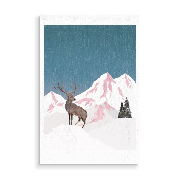 Holzbild "Mountain Love Collection // Stag" artboxONE - Natur - Hirsch,Schnee,Alpen,Ski,Tannen,Wild,Reh,österreich,Schweiz,Jäger,Jagen,Winter