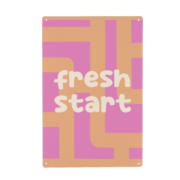 Metall Poster "Fresh Start Pink Background" artboxONE - Typografie - Tipografi,Teks,Minimalis,Mengutip,Berwarna merah muda,Segar,Start - Blechschild