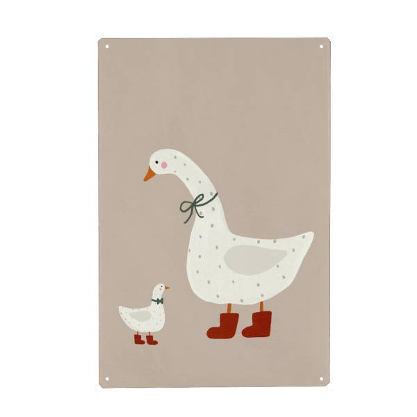 Holzbild "Goose And Gosling (Zwei)" artboxONE - Für Kinder,Tiere - Gans,Gänse,Vogel,Tiere,Lustig,Süss,Treechild,Illustration,Mama,Kind,Kinderzimmer