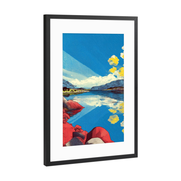 Poster mit Rahmen Schwarz (Metallic) "Spiegel der nördlichen Stille" artboxONE - Natur,Reise,Abstrakt