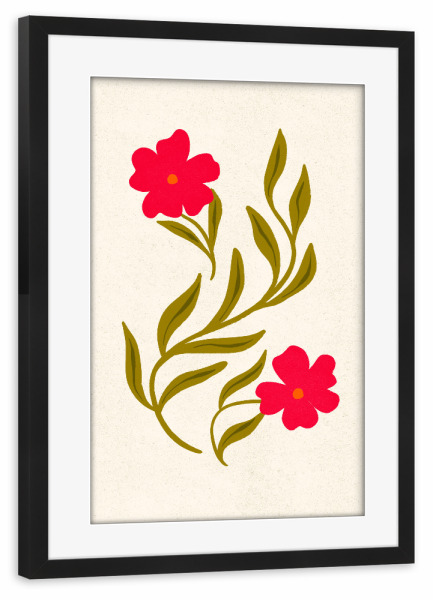 Poster mit Rahmen schwarz "Moderne rote Blumen" artboxONE - Floral - Floral,Minimalistisch,Blumen,Botanisch,Natur,Industrie,Laub,Einfach,Modern