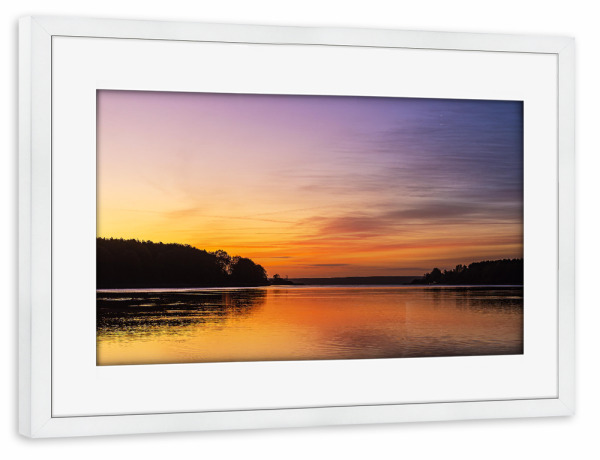 Poster mit Rahmen weiß "Plauer See zum Sonnenaufgang" artboxONE - Natur,Reise
