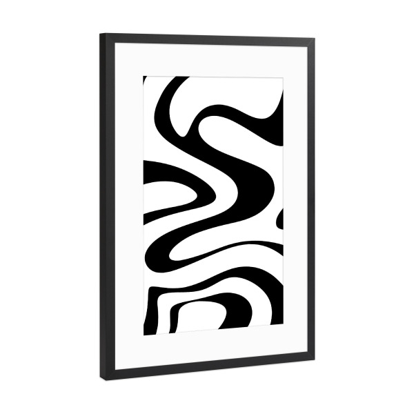 Poster mit Rahmen Schwarz (Metallic) "Fließwege" artboxONE - Abstrakt,Schwarzweiß - Winkend,Abstrakt,Muster,Minimalistisch,Weiß,Schwarz,Modern