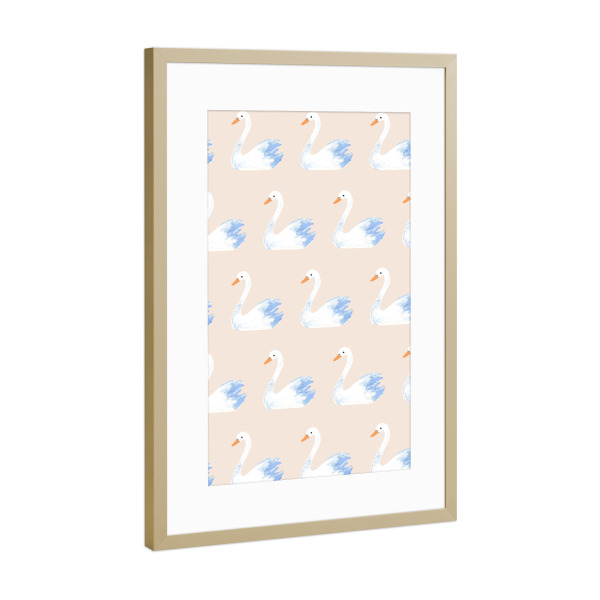 Poster mit Rahmen Gold "Schwan" artboxONE - Für Kinder,Tiere - Schwan,Schwäne,Tiere,Vögel,Kinder,Kinderzimmer
