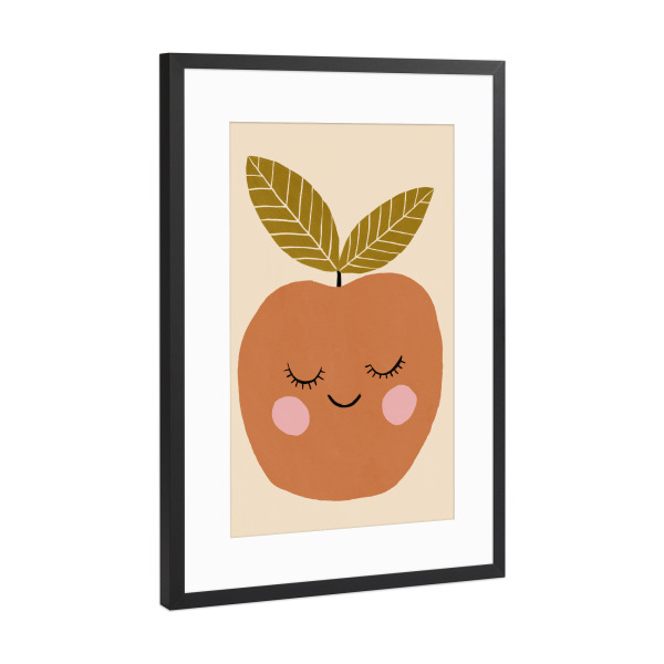 Poster mit Rahmen Schwarz (Metallic) "Happy Apple" artboxONE - Für Kinder,Essen & Trinken,Essen & Trinken / Obst & Gemüse