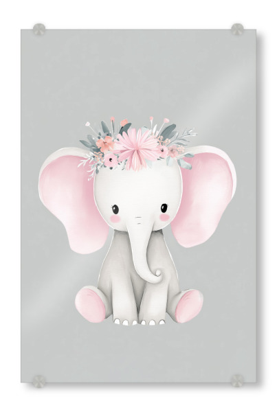 Acrylglasbild "Blütenzauber mit Elefant" artboxONE - Floral,Für Kinder,Tiere