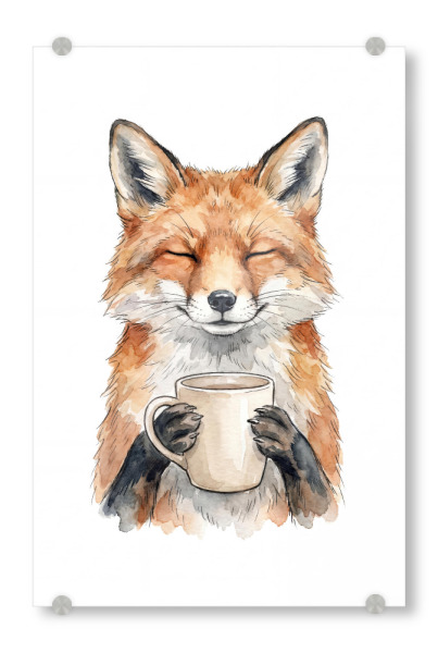 Acrylglasbild "Fuchs und Kaffee" artboxONE - Tiere,Essen & Trinken,Fiktion,Lustig - Fuchs,Kaffee,Kaffeetasse,Aquarell,Lustig,Tier
