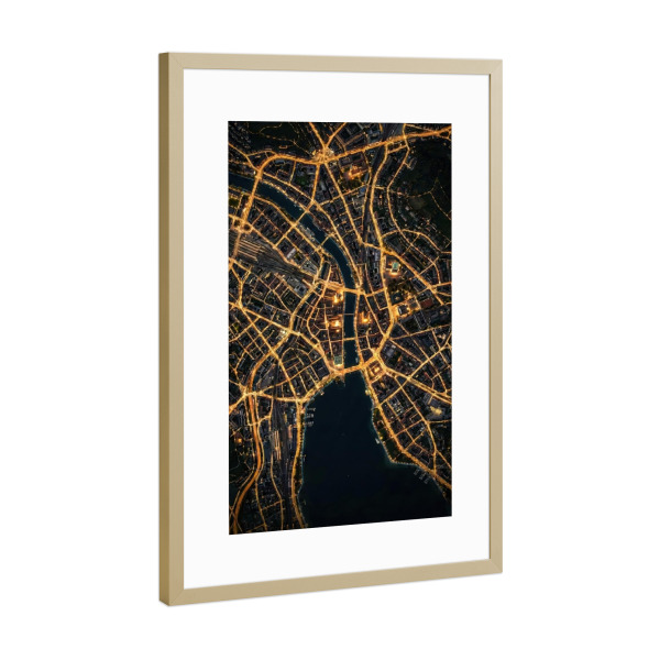 Poster mit Rahmen Gold "Zürich bei Nacht" artboxONE - Städte / Zürich,Kartografie