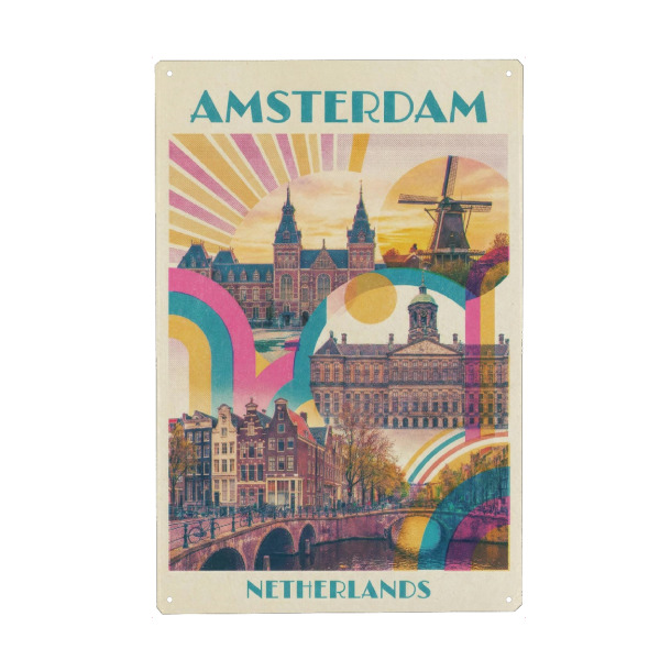 Metall Poster "Amsterdam Vintage Art Deco" artboxONE - Städte / Amsterdam