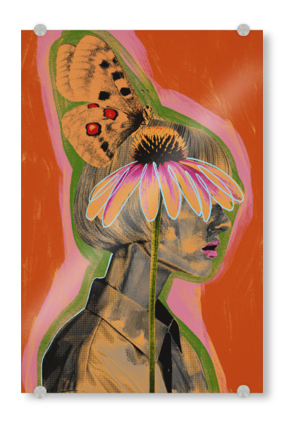 Acrylglasbild "Mädchen mit Schmetterling" artboxONE - Floral,Abstrakt,Menschen