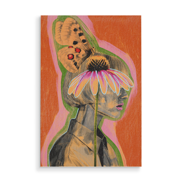 Holzbild "Mädchen mit Schmetterling" artboxONE - Floral,Abstrakt,Menschen