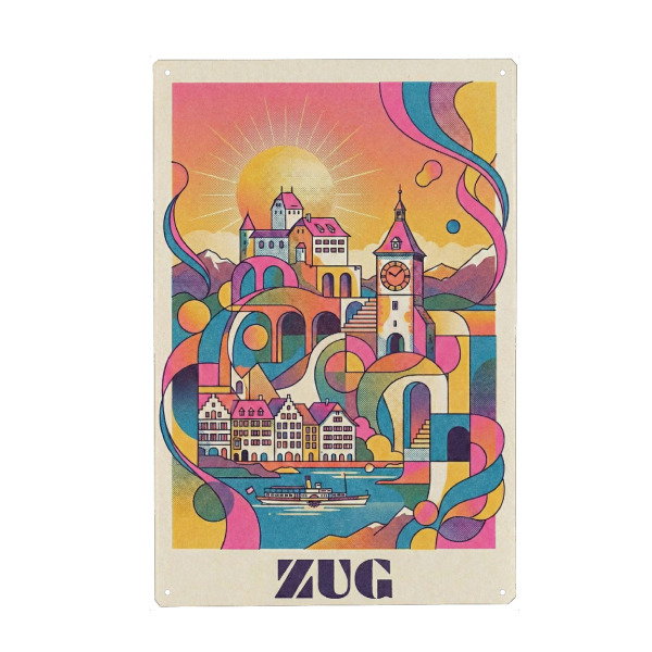 Metall Poster "Zug Vintage Art Deco" artboxONE - Städte / Weitere