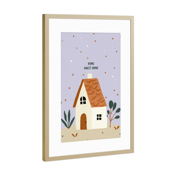 Poster mit Rahmen Gold "Home Sweet Home (zwei)" artboxONE - Für Kinder - Haus,Zuhause,Illustration,Süss,Treechild,Kinderzimmer