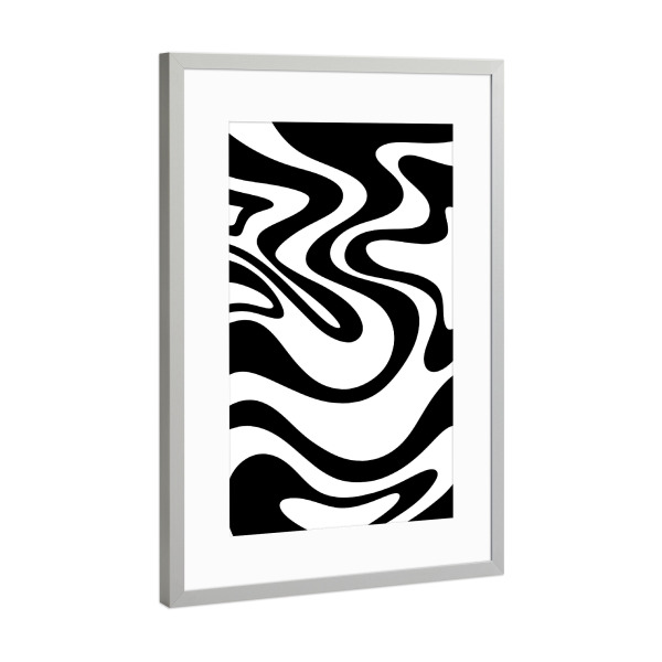 Poster mit Rahmen Silber "Kontrastfluss" artboxONE - Abstrakt - Schwarz,Weiß,Abstrakt,Muster,Winkend,Modern,Minimalistisch