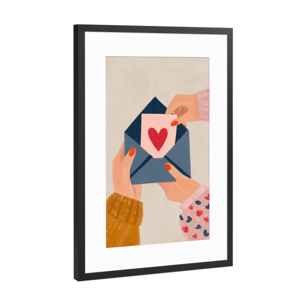 Poster mit Rahmen Schwarz (Metallic) "Liebesbotschaft per Post" artboxONE - Menschen,Liebe