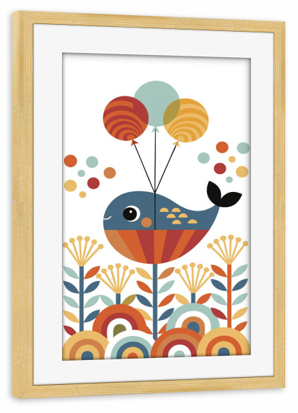 Poster mit Rahmen kiefer "Verspielter Wal B" artboxONE - Für Kinder