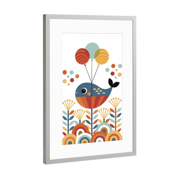 Poster mit Rahmen Silber "Verspielter Wal B" artboxONE - Für Kinder