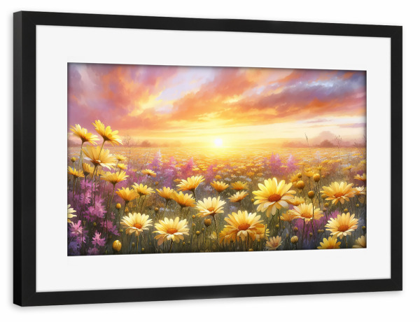 Poster mit Rahmen schwarz "Vibrant Flower Meadow at Sunset" artboxONE - Floral